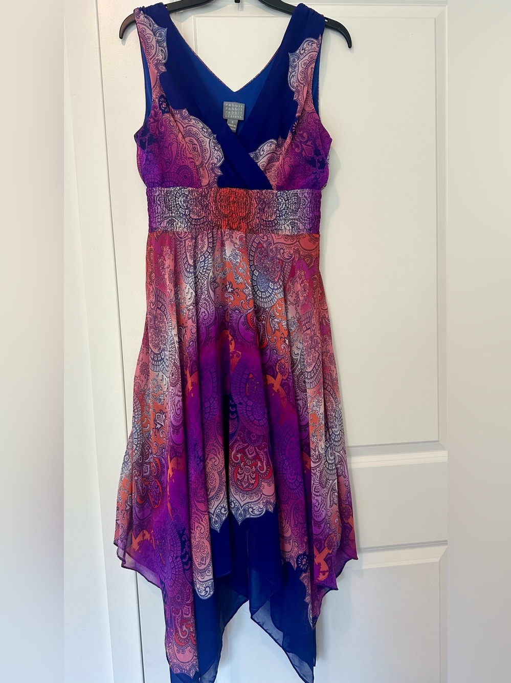 Rabbit Rabbit Rabbit Blue & Purple V-Neck Dress with Pink Paisley Trim